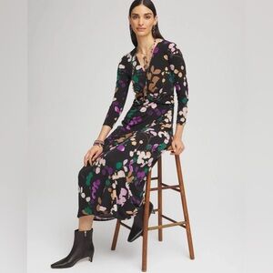 V-neck 3/4 Sleeve Floral Maxi Dress